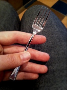 The teeny tiny forks served with the fruit salad MAY have changed my life. 